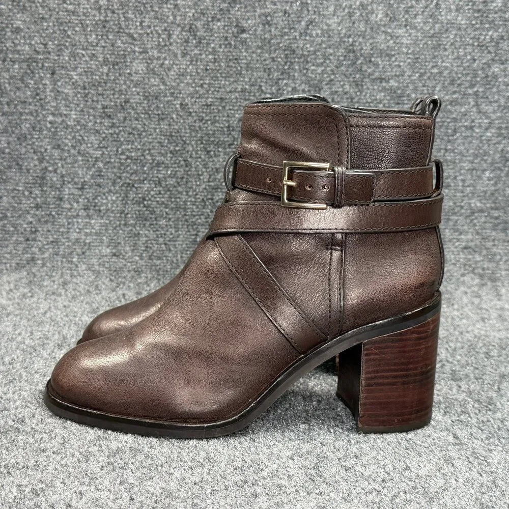 Tory Burch Hastings‎ Ankle Boots Women's Size 9 Brown Leather Cross Strap Heeled